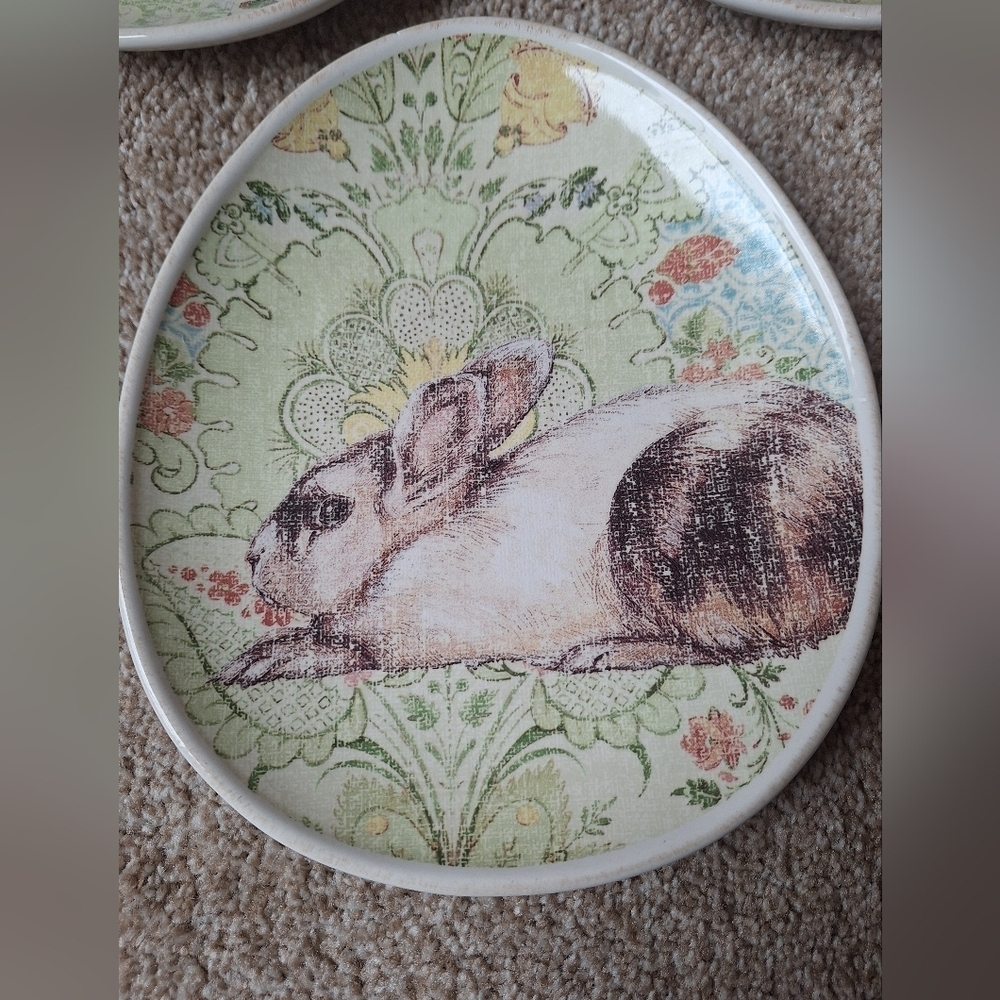 Pottery Barn Easter Egg Shaped Bunny Floral Plates Set of 5 - Picture 2 of 5